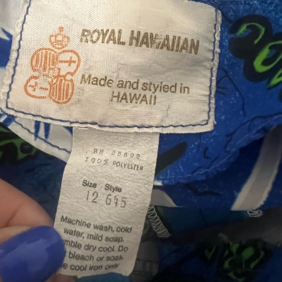 Vintage Royal Hawaiian 12 Blue White V-neck Maxi Dress - Picture 8 of 9